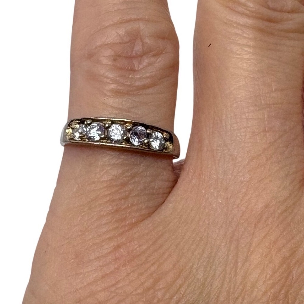 925‎ Sterling Silver 5 Stone Cubic Zirconia Band Ring Size 4.75 Vintage Band